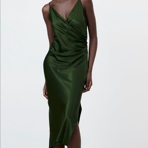 Dark green slip dress.